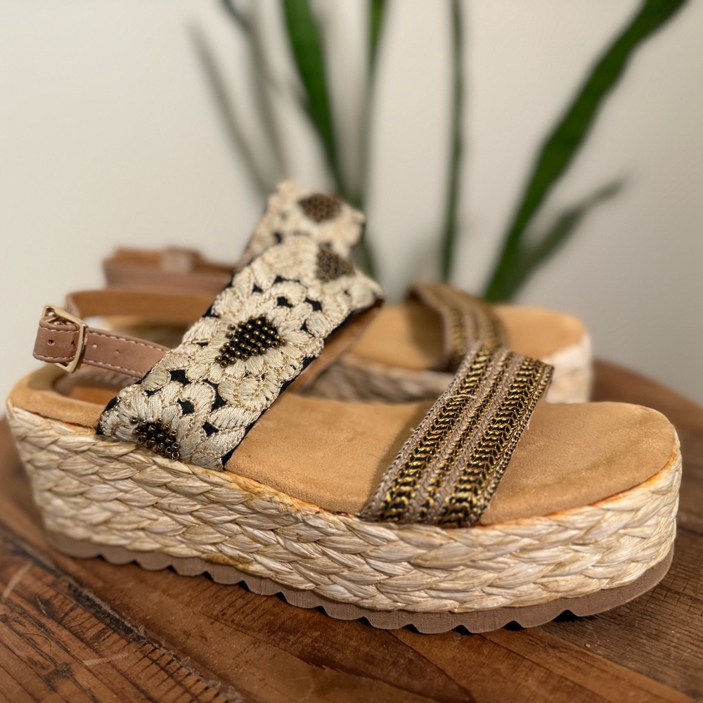 Patrizia Beige Wedge Sandals SZ W 37 | 7